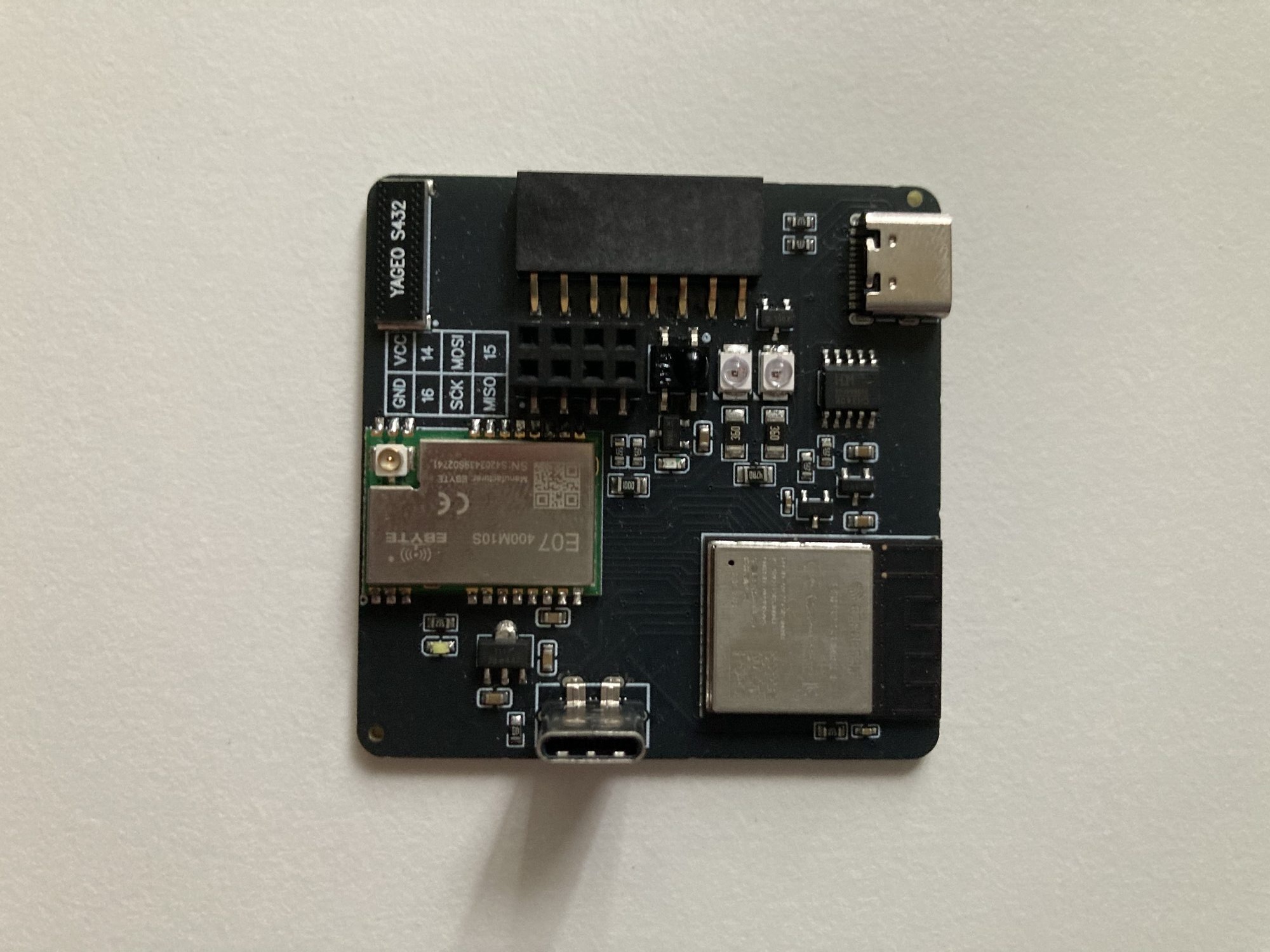 The EMWaver Air board: ESP32-S3 with CC1101-class sub-GHz radio module, IR, USB-C
